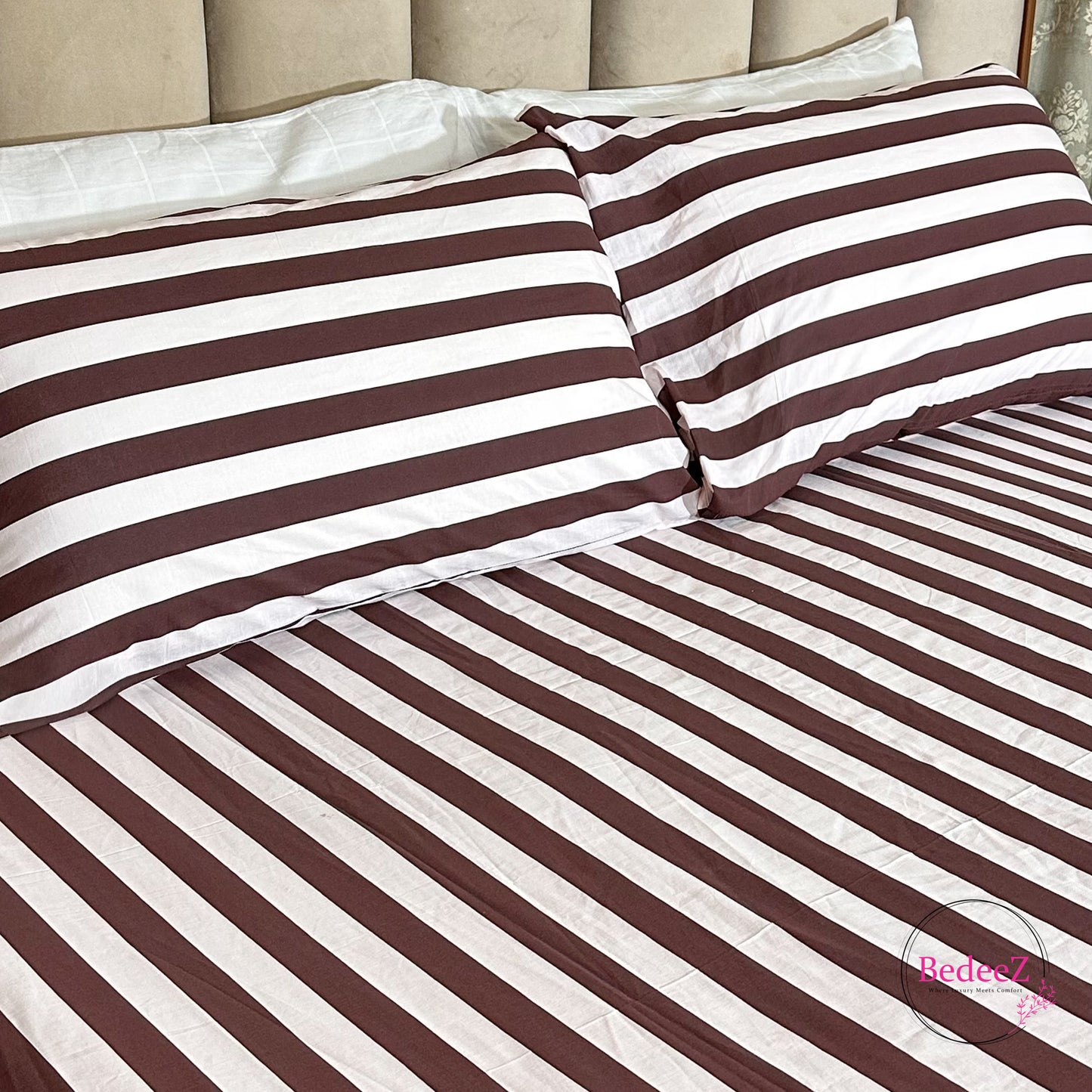 Brown Stripe Cotton Double Bed Bedsheet