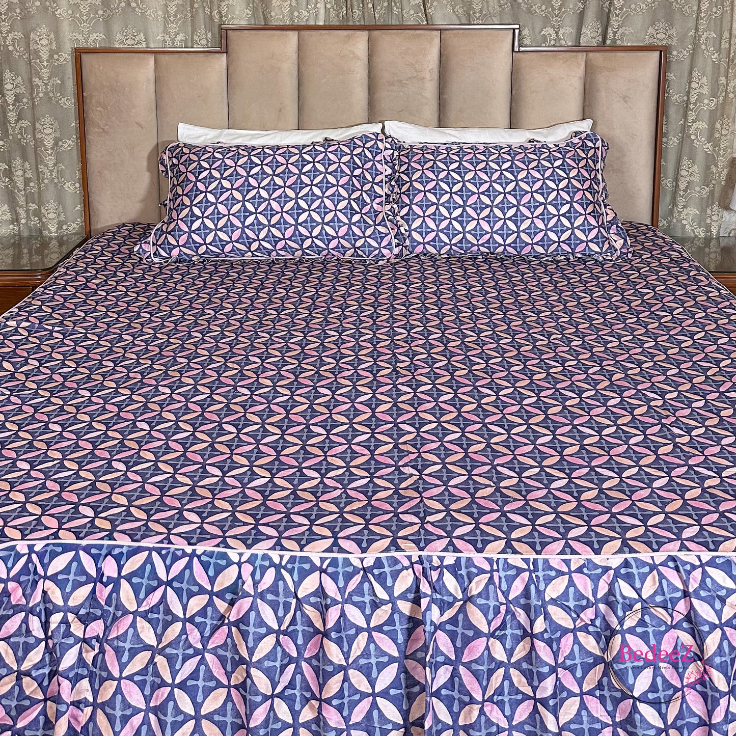 Lavender Lattice Cotton Frill Bedsheet