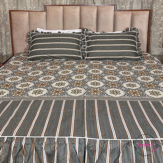 Slate Medallion Cotton Frill Bedsheet