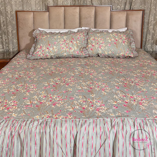Grey Bloom Cotton Frill Bedsheet