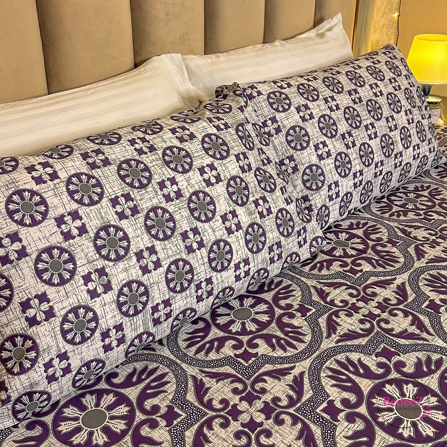 Classic Purple Block Print Double Bedsheet