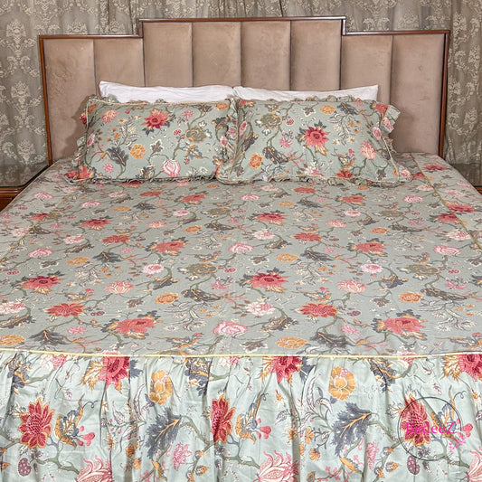 Crimson Bloom Cotton Frill Bedsheet