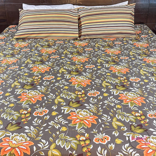 Sunset Botanical Cotton Double Bed Bedsheet